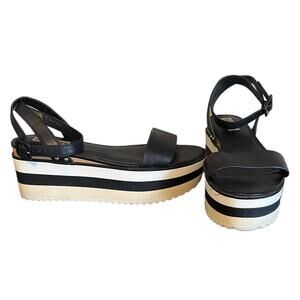 STEVE MADDEN Marco Black/White Leather Platform Ankle Strap Sandal Size 10